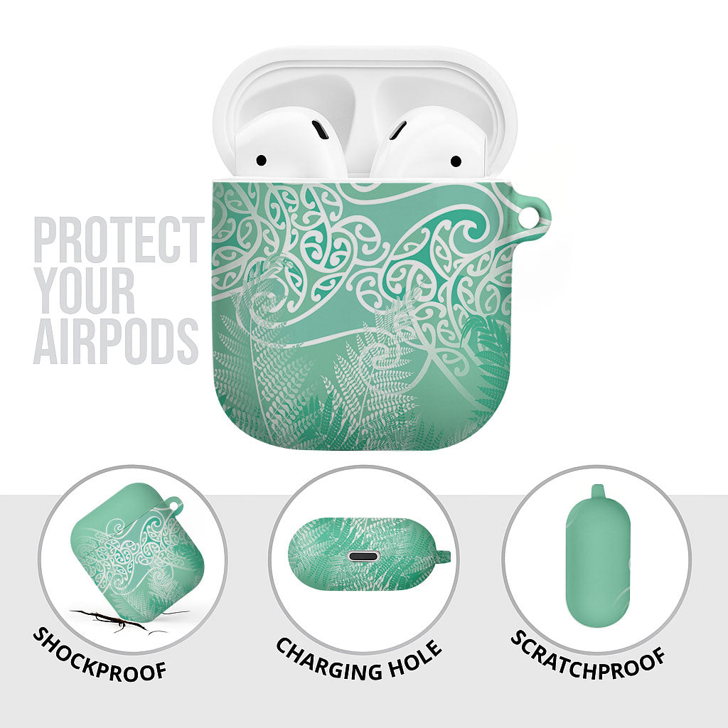 Aotearoa Maori Koru Curves AirPods Case Silver Ferns - Mint