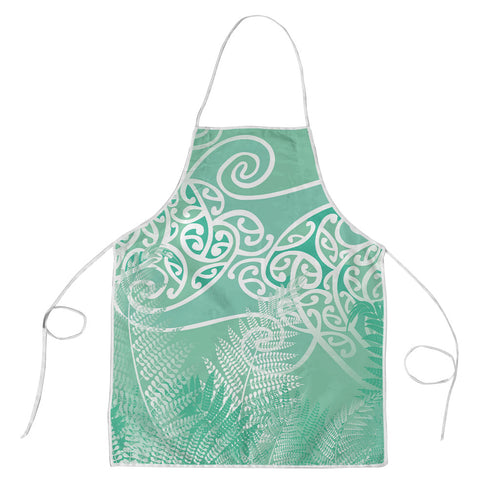 Aotearoa Maori Koru Curves Apron Silver Ferns - Mint