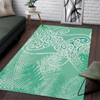 Aotearoa Maori Koru Curves Area Rug Silver Ferns - Mint