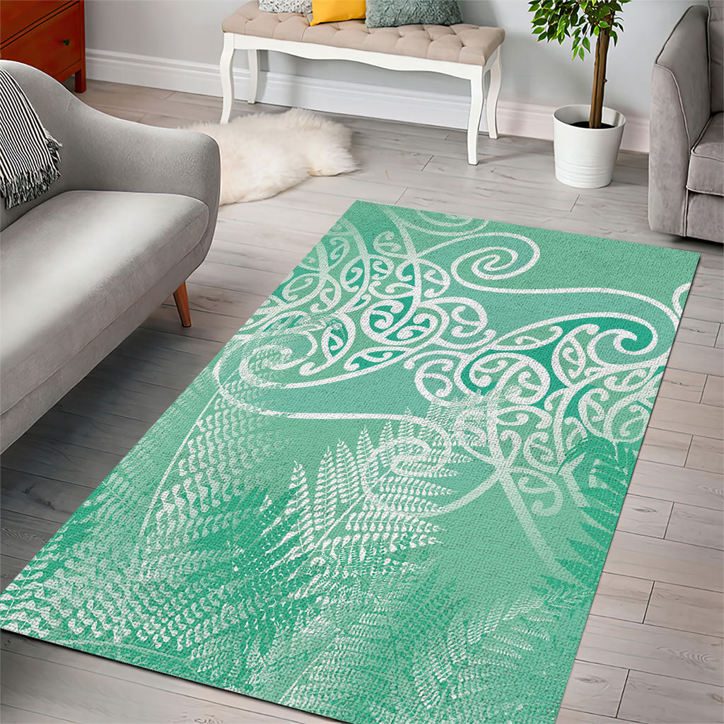 Aotearoa Maori Koru Curves Area Rug Silver Ferns - Mint