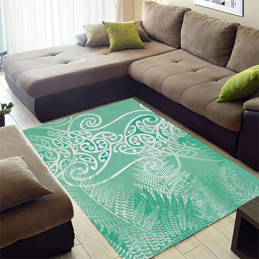 Aotearoa Maori Koru Curves Area Rug Silver Ferns - Mint
