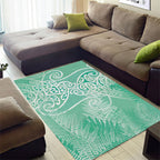 Aotearoa Maori Koru Curves Area Rug Silver Ferns - Mint