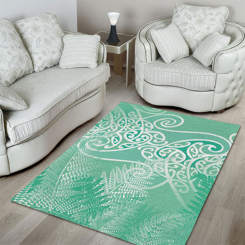 Aotearoa Maori Koru Curves Area Rug Silver Ferns - Mint