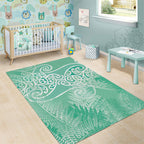 Aotearoa Maori Koru Curves Area Rug Silver Ferns - Mint