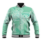 Aotearoa Maori Koru Curves Baseball Jacket Silver Ferns - Mint