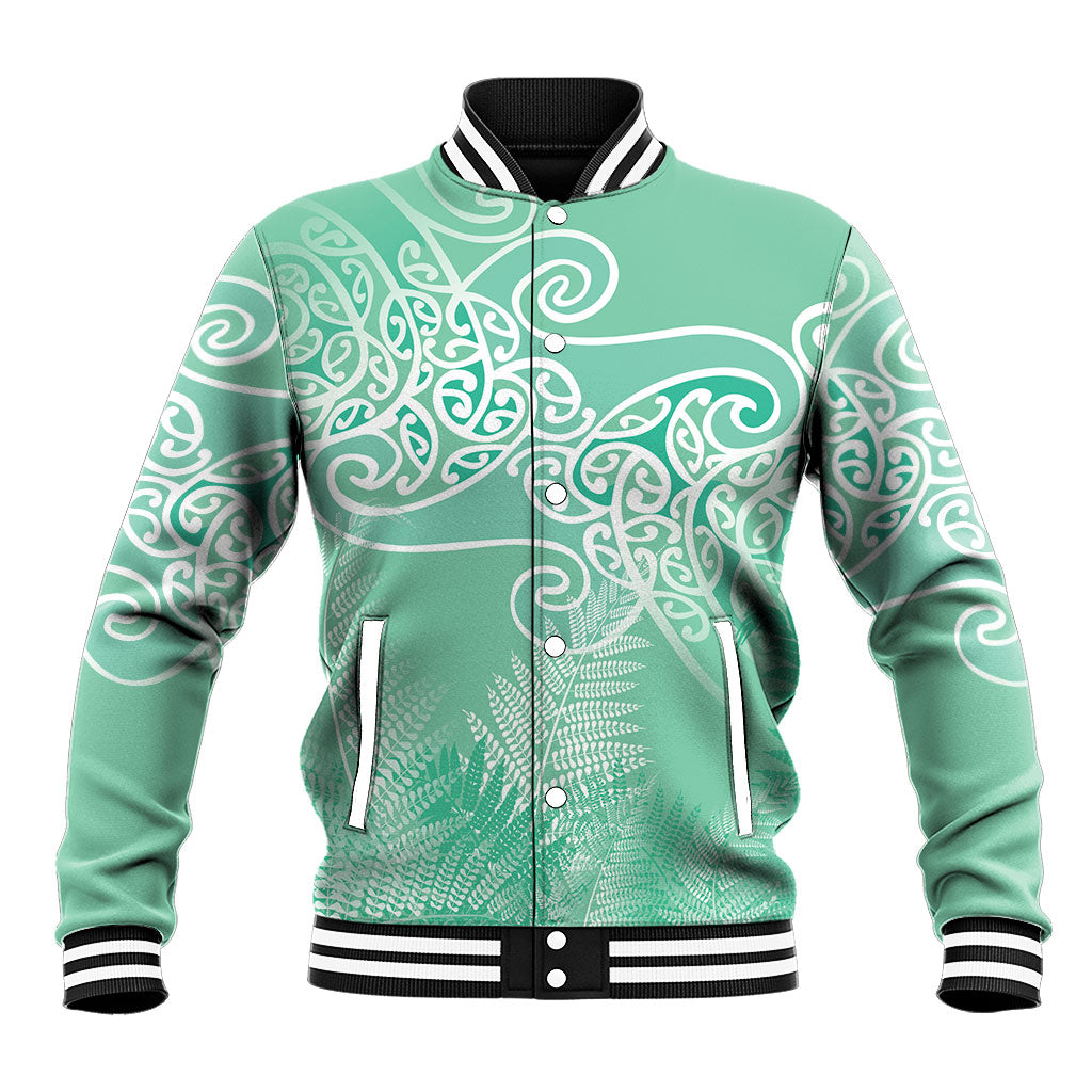 Aotearoa Maori Koru Curves Baseball Jacket Silver Ferns - Mint