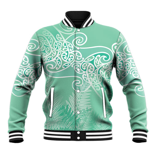 Aotearoa Maori Koru Curves Baseball Jacket Silver Ferns - Mint