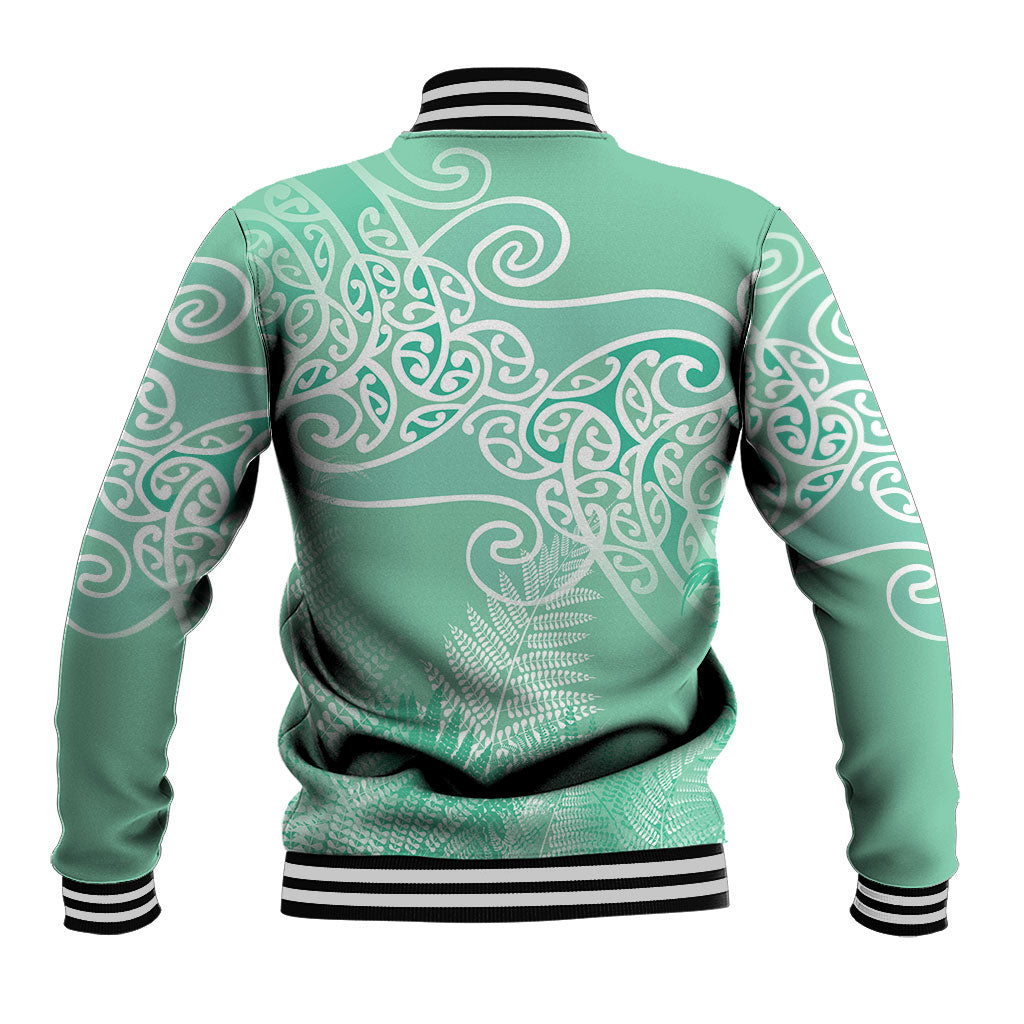 Aotearoa Maori Koru Curves Baseball Jacket Silver Ferns - Mint