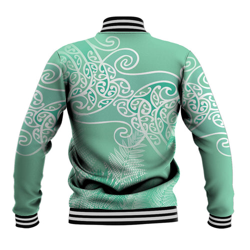 Aotearoa Maori Koru Curves Baseball Jacket Silver Ferns - Mint