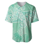 Aotearoa Maori Koru Curves Baseball Jersey Silver Ferns - Mint