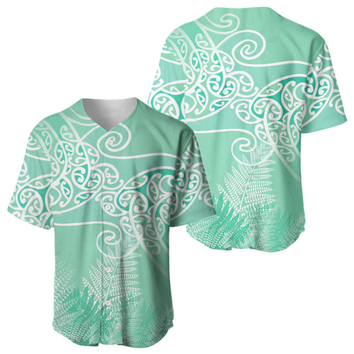 Aotearoa Maori Koru Curves Baseball Jersey Silver Ferns - Mint
