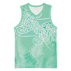 Aotearoa Maori Koru Curves Basketball Jersey Silver Ferns - Mint