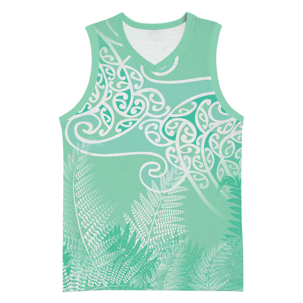 Aotearoa Maori Koru Curves Basketball Jersey Silver Ferns - Mint