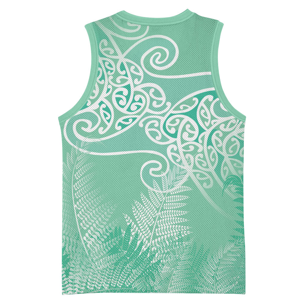 Aotearoa Maori Koru Curves Basketball Jersey Silver Ferns - Mint
