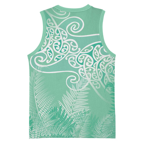 Aotearoa Maori Koru Curves Basketball Jersey Silver Ferns - Mint