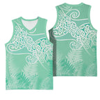 Aotearoa Maori Koru Curves Basketball Jersey Silver Ferns - Mint