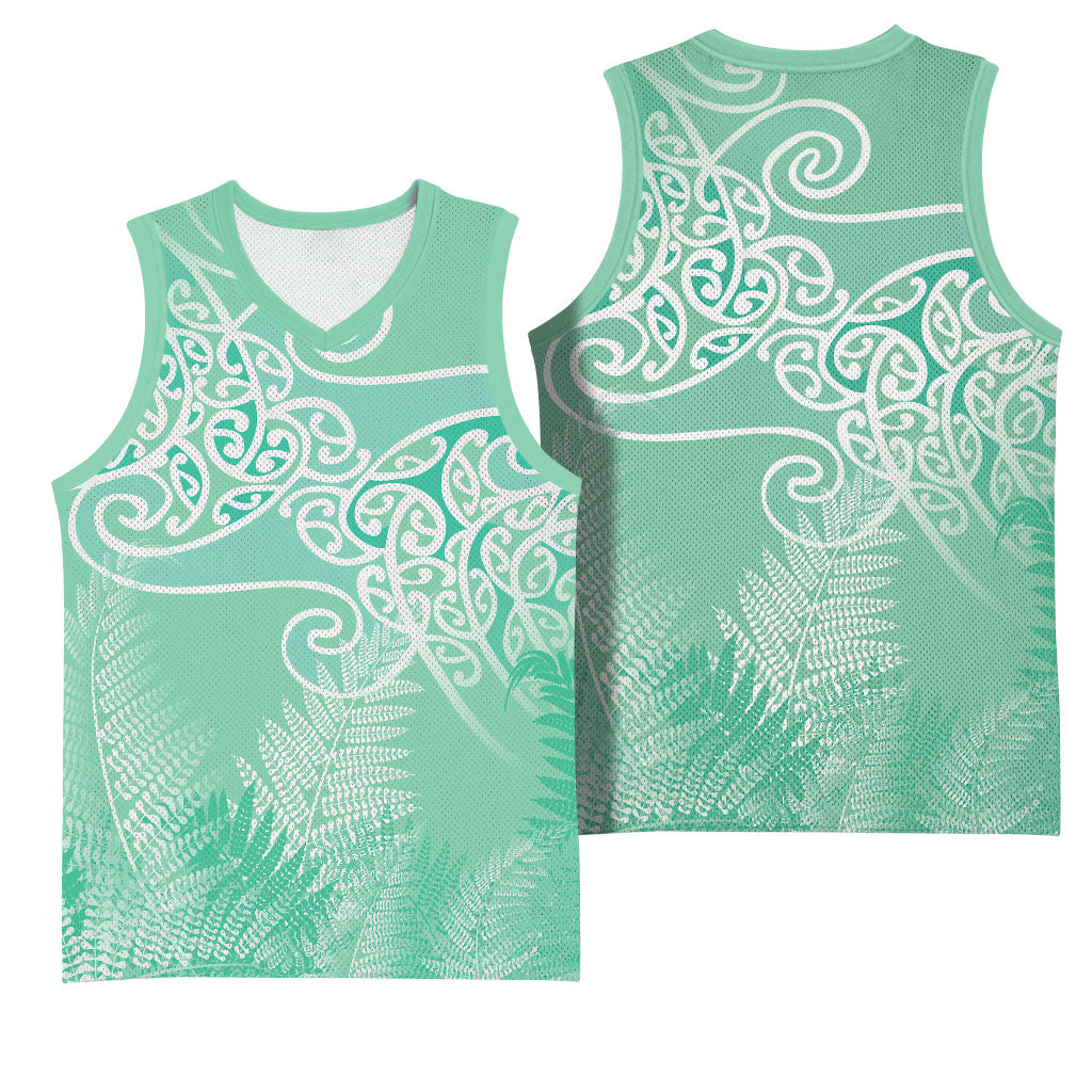 Aotearoa Maori Koru Curves Basketball Jersey Silver Ferns - Mint