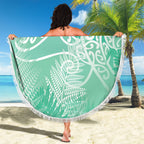 Aotearoa Maori Koru Curves Beach Blanket Silver Ferns - Mint