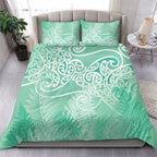 Aotearoa Maori Koru Curves Bedding Set Silver Ferns - Mint