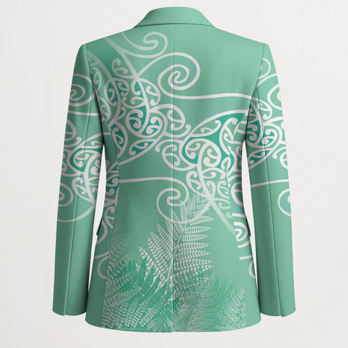 Aotearoa Maori Koru Curves Blazer Silver Ferns - Mint