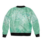 Aotearoa Maori Koru Curves Bomber Jacket Silver Ferns - Mint