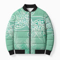 Aotearoa Maori Koru Curves Bomber Puffer Jacket Silver Ferns - Mint