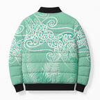 Aotearoa Maori Koru Curves Bomber Puffer Jacket Silver Ferns - Mint
