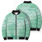 Aotearoa Maori Koru Curves Bomber Puffer Jacket Silver Ferns - Mint