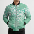 Aotearoa Maori Koru Curves Bomber Puffer Jacket Silver Ferns - Mint