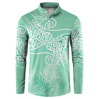 Aotearoa Maori Koru Curves Button Sweatshirt Silver Ferns - Mint