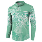 Aotearoa Maori Koru Curves Button Sweatshirt Silver Ferns - Mint
