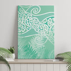 Aotearoa Maori Koru Curves Canvas Wall Art Silver Ferns - Mint