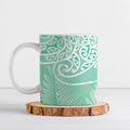 Aotearoa Maori Koru Curves Ceramic Mug Silver Ferns - Mint