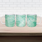 Aotearoa Maori Koru Curves Ceramic Mug Silver Ferns - Mint