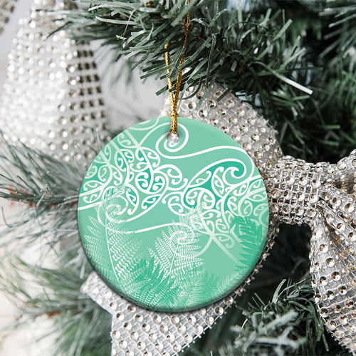 Aotearoa Maori Koru Curves Ceramic Ornament Silver Ferns - Mint