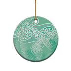 Aotearoa Maori Koru Curves Ceramic Ornament Silver Ferns - Mint
