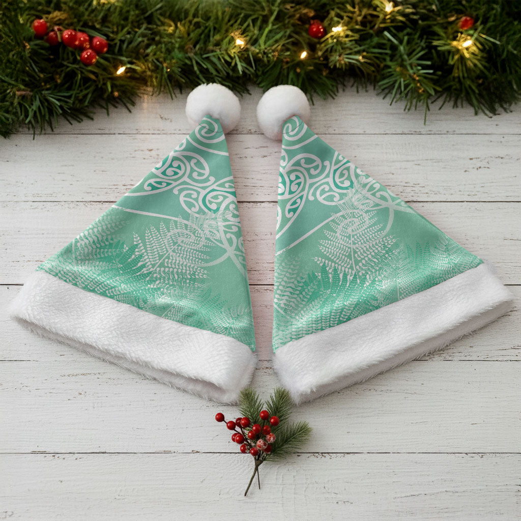 Aotearoa Maori Koru Curves Christmas Santa Hat Silver Ferns - Mint