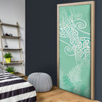 Aotearoa Maori Koru Curves Door Cover Silver Ferns - Mint