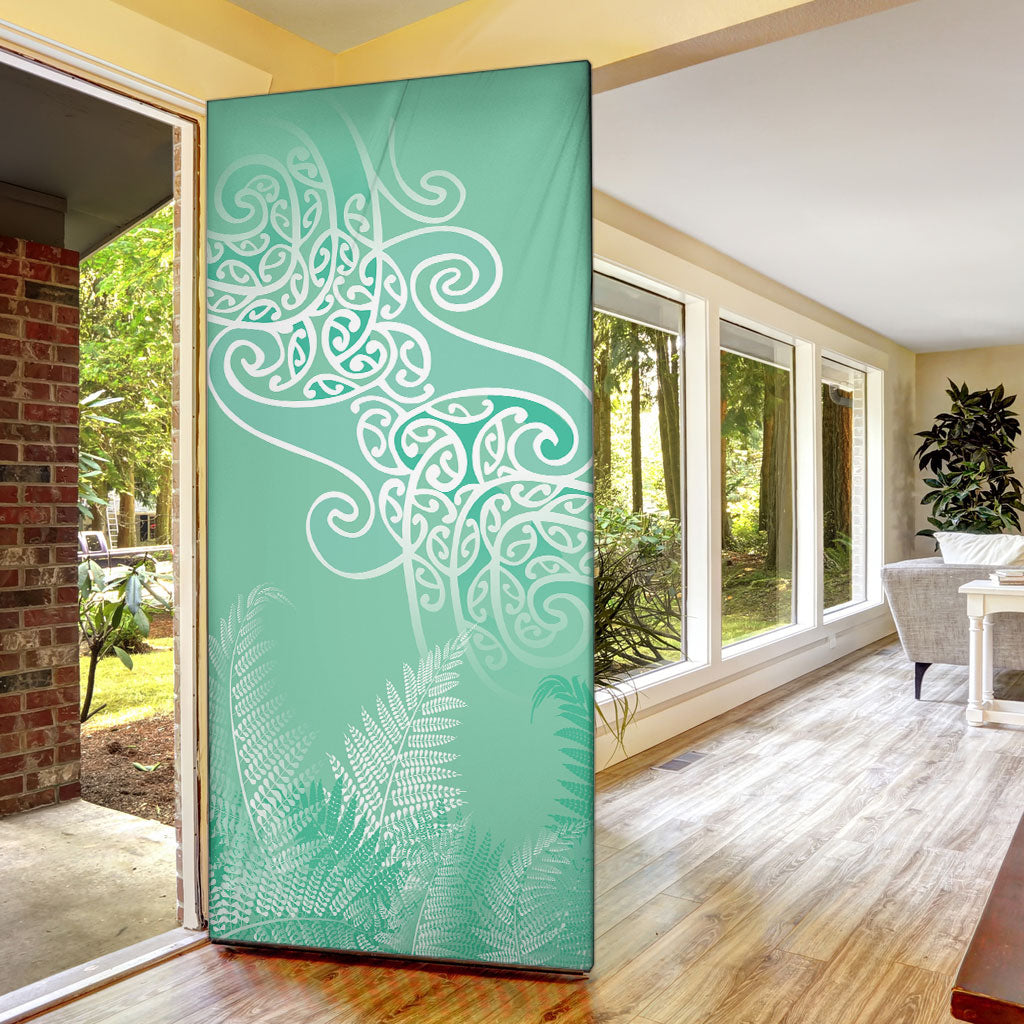 Aotearoa Maori Koru Curves Door Cover Silver Ferns - Mint