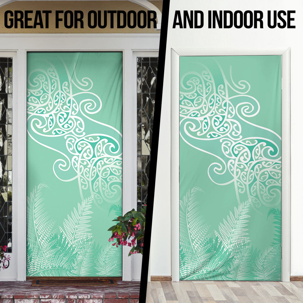 Aotearoa Maori Koru Curves Door Cover Silver Ferns - Mint
