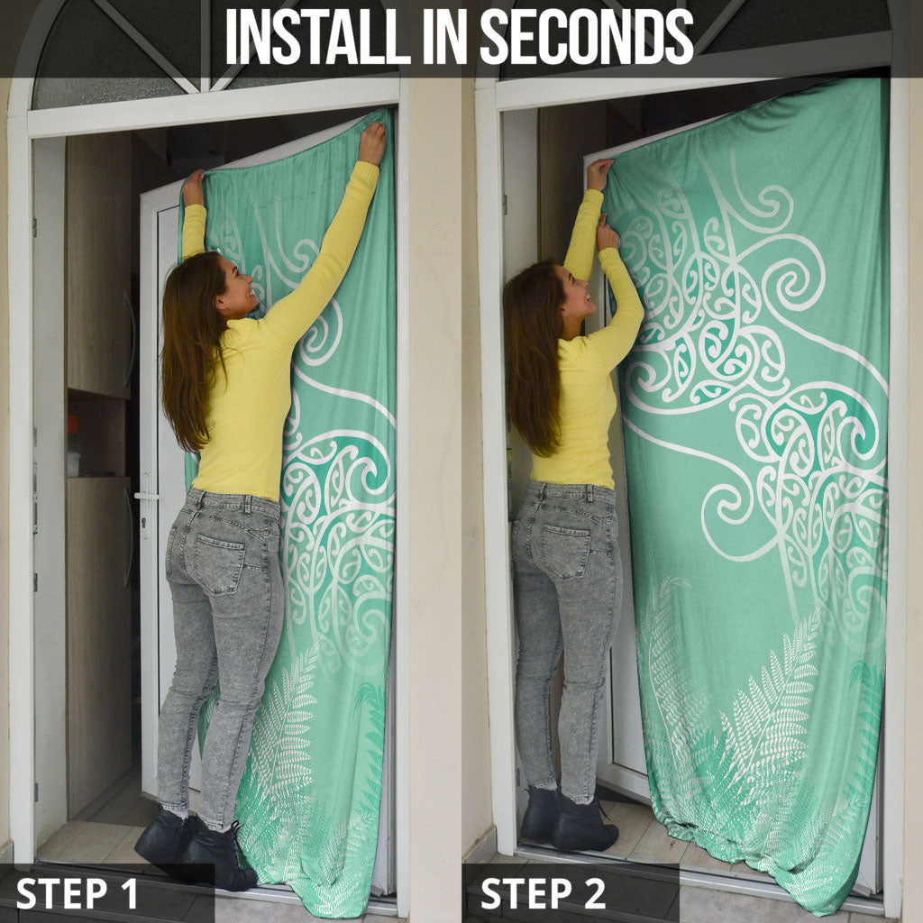 Aotearoa Maori Koru Curves Door Cover Silver Ferns - Mint