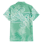 Aotearoa Maori Koru Curves Family Matching Long Sleeve Bodycon Dress and Hawaiian Shirt Silver Ferns - Mint