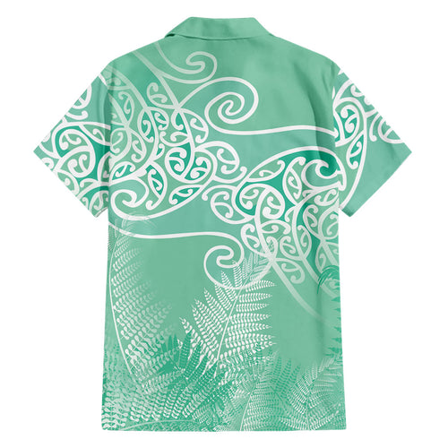 Aotearoa Maori Koru Curves Family Matching Long Sleeve Bodycon Dress and Hawaiian Shirt Silver Ferns - Mint