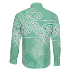 Aotearoa Maori Koru Curves Family Matching Mermaid Dress and Hawaiian Shirt Silver Ferns - Mint