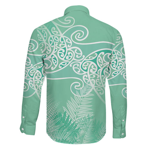 Aotearoa Maori Koru Curves Family Matching Mermaid Dress and Hawaiian Shirt Silver Ferns - Mint