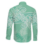 Aotearoa Maori Koru Curves Family Matching Off Shoulder Short Dress and Hawaiian Shirt Silver Ferns - Mint
