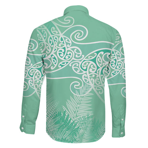 Aotearoa Maori Koru Curves Family Matching Off Shoulder Short Dress and Hawaiian Shirt Silver Ferns - Mint