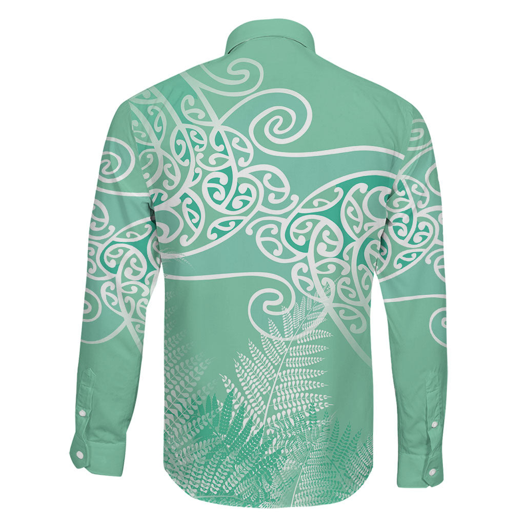 Aotearoa Maori Koru Curves Family Matching Puletasi and Hawaiian Shirt Silver Ferns - Mint