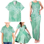 Aotearoa Maori Koru Curves Family Matching Tank Maxi Dress and Hawaiian Shirt Silver Ferns - Mint