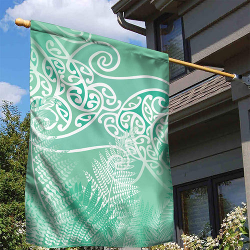 Aotearoa Maori Koru Curves Garden Flag Silver Ferns - Mint